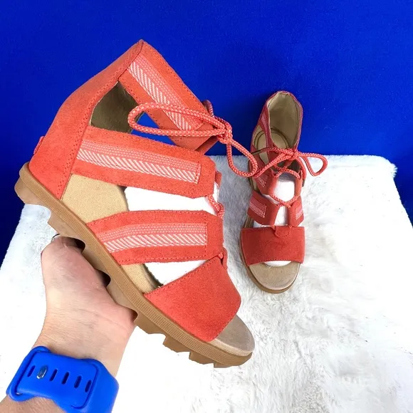 |•SOREL•| Joanie II Leather Wedge Sandal - Orange