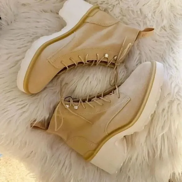 SOREL | NIB Combat Moto Hi-Line Heel Lace Boot Ceramic Tan Chalk White | Size 9