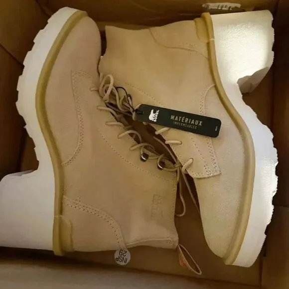 SOREL | NIB Combat Moto Hi-Line Heel Lace Boot Ceramic Tan Chalk White | Size 9