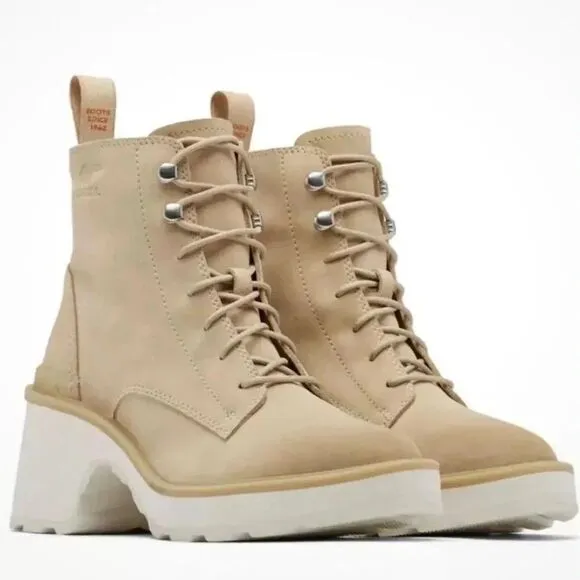 SOREL | NIB Combat Moto Hi-Line Heel Lace Boot Ceramic Tan Chalk White | Size 9