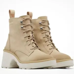 SOREL | NIB Combat Moto Hi-Line Heel Lace Boot Ceramic Tan Chalk White | Size 9