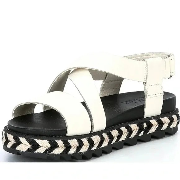 Sorel Roaming Criss Cross Platform Espadrille Leather Sandal 6.5 - Chalk/Black
