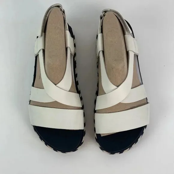Sorel Roaming Criss Cross Platform Espadrille Leather Sandal 6.5 - Chalk/Black