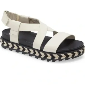 Sorel Roaming Criss Cross Platform Espadrille Leather Sandal 6.5 - Chalk/Black