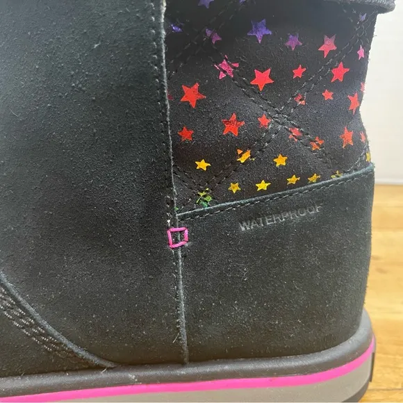 Sorel Rylee Waterproof Black Suede Rainbow Stars Boot
