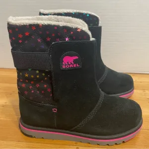 Sorel Rylee Waterproof Black Suede Rainbow Stars Boot
