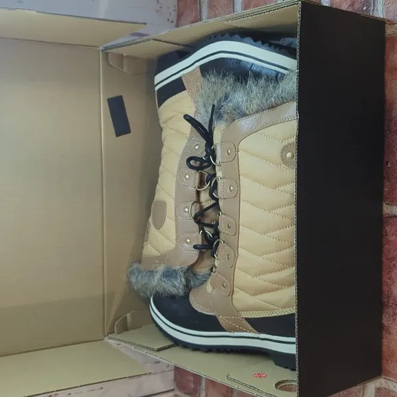 Sorel Tofino II Leather Curry Fawn Faux Fur Women's Snow Boot Waterproof Size 9