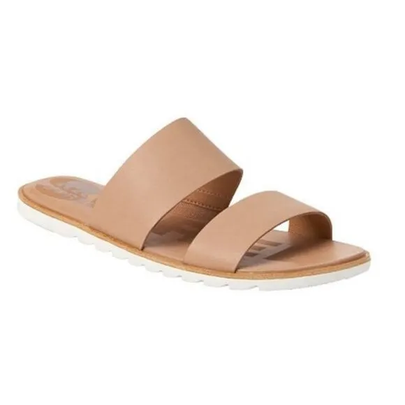 Sorel Women's Beige Leather Sandals size 81/2 Ella II Slide slipons Flex…