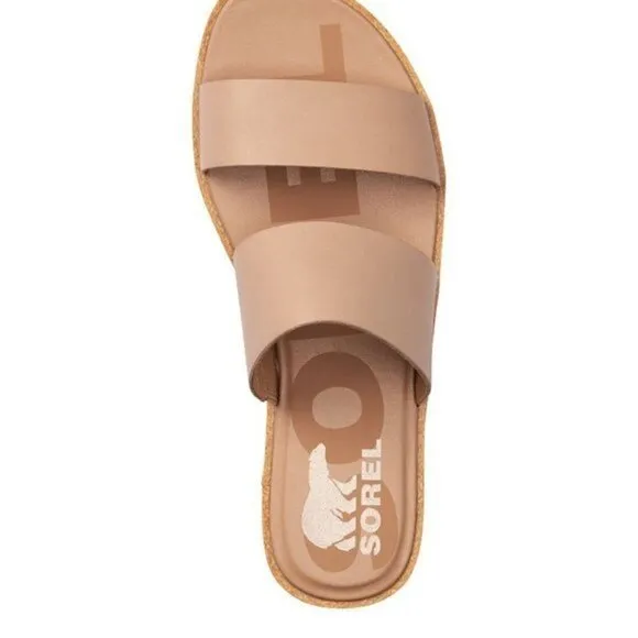 Sorel Women's Beige Leather Sandals size 81/2 Ella II Slide slipons Flex…