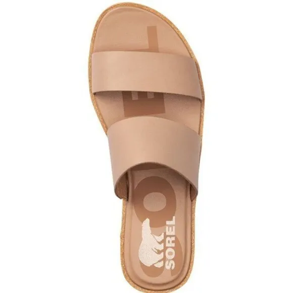 Sorel Women's Beige Leather Sandals size 81/2 Ella II Slide slipons Flex…