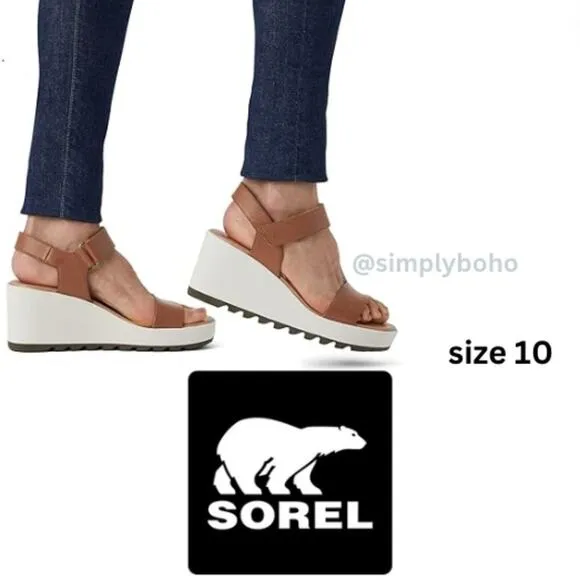 SOREL women's Cameron platform wedge sandals - brown leather - SIZE 10
