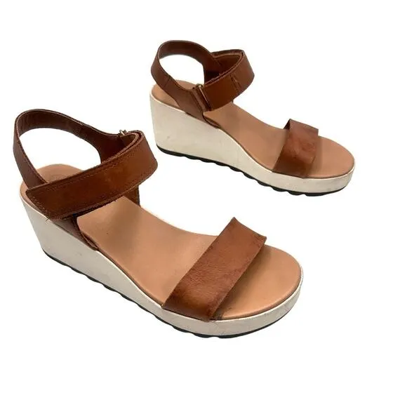 SOREL women's Cameron platform wedge sandals - brown leather - SIZE 10