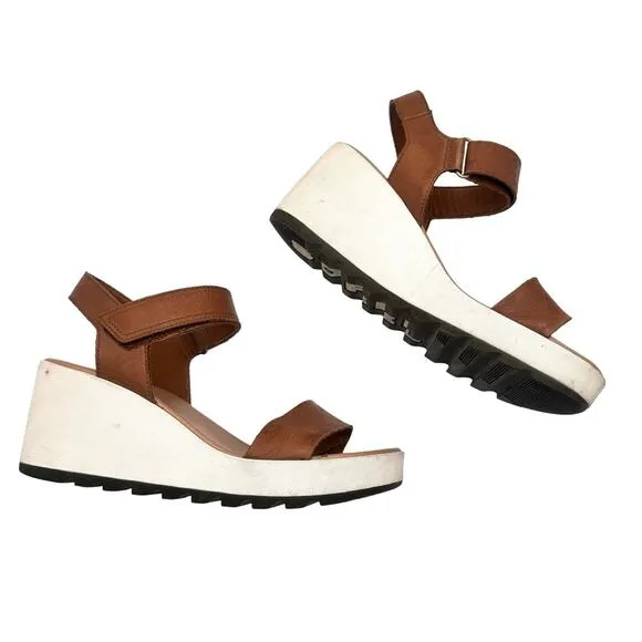 SOREL women's Cameron platform wedge sandals - brown leather - SIZE 10