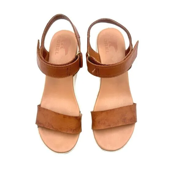 SOREL women's Cameron platform wedge sandals - brown leather - SIZE 10