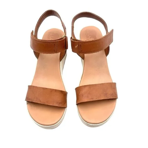 SOREL women's Cameron platform wedge sandals - brown leather - SIZE 10