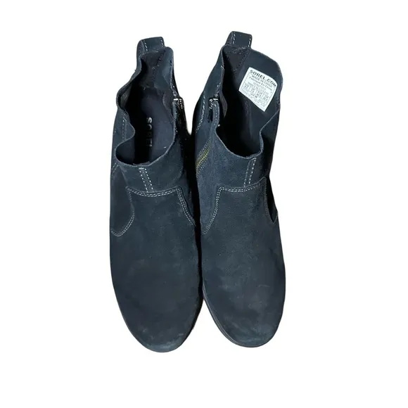 Sorel Women's Evie Bootie Size 9.5 Waterproof Black Suede Zip Wedge Ankle Boots