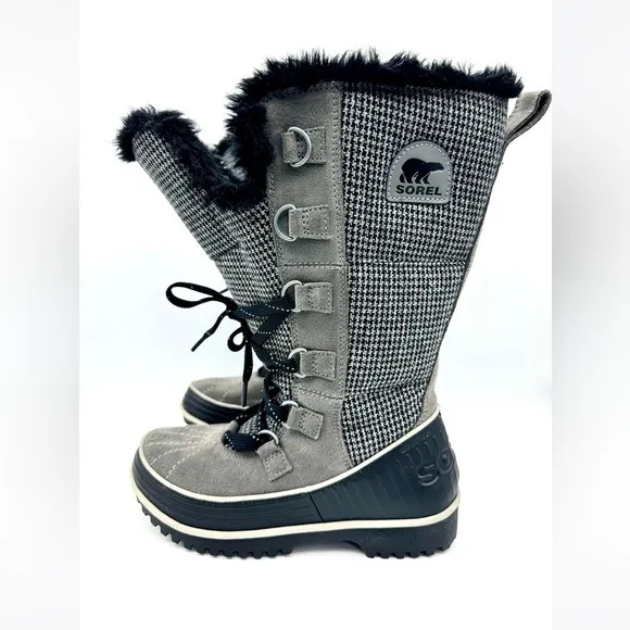 Sorel Women’s Tivoli High II Snow Boots in Grey Houndstooth US Size 6