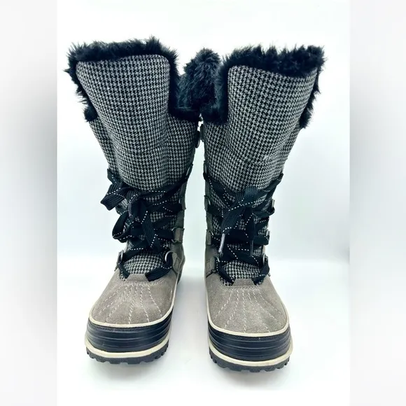 Sorel Women’s Tivoli High II Snow Boots in Grey Houndstooth US Size 6
