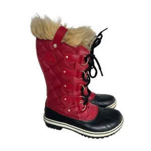 Sorel Tofino Waterproof Boots Fur Trim Red Size 7