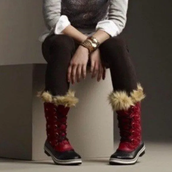 Sorel Tofino Waterproof Boots Fur Trim Red Size 7