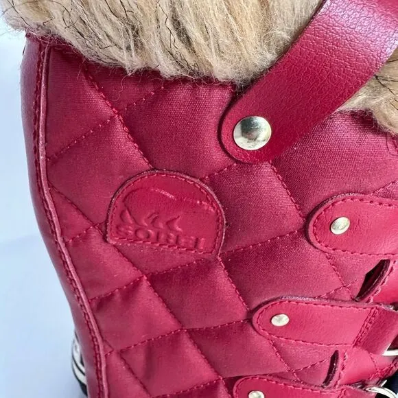 Sorel Tofino Waterproof Boots Fur Trim Red Size 7