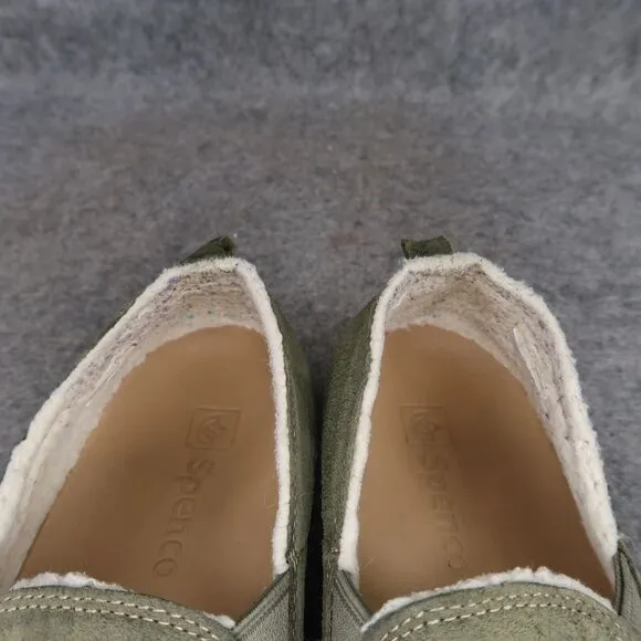 Spenco Shoes Womens 7 Slip On Loafer Flats Leather Green Comfort Casual Faux Fur