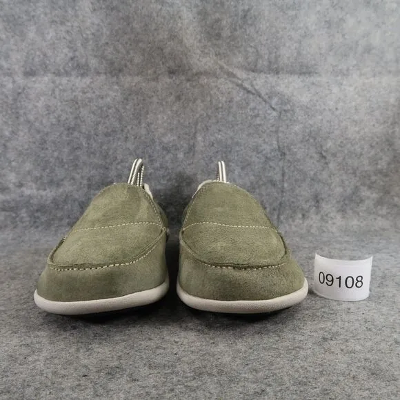 Spenco Shoes Womens 7 Slip On Loafer Flats Leather Green Comfort Casual Faux Fur