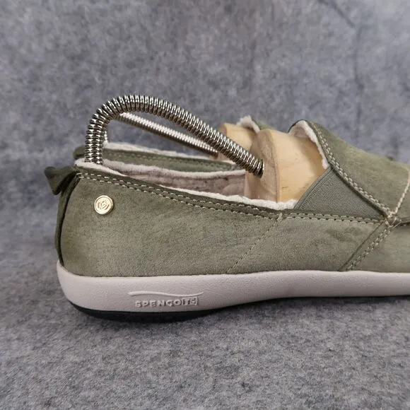 Spenco Shoes Womens 7 Slip On Loafer Flats Leather Green Comfort Casual Faux Fur