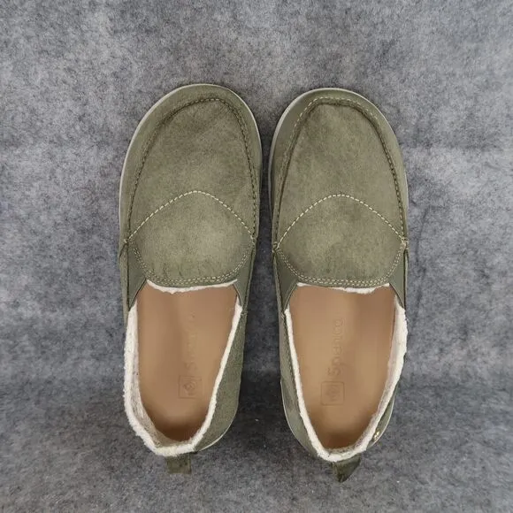 Spenco Shoes Womens 7 Slip On Loafer Flats Leather Green Comfort Casual Faux Fur