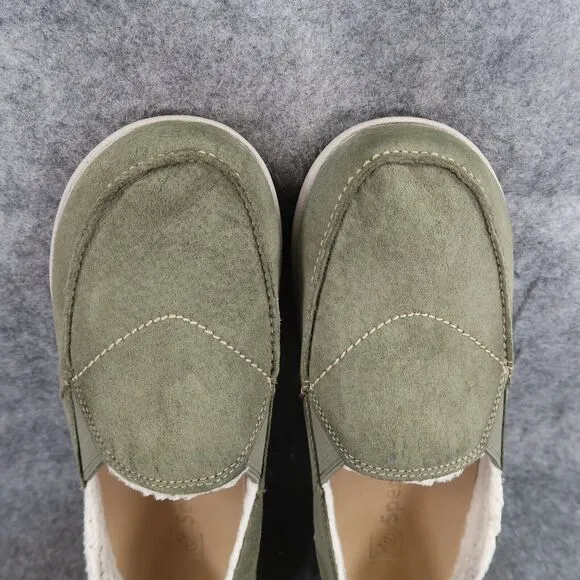 Spenco Shoes Womens 7 Slip On Loafer Flats Leather Green Comfort Casual Faux Fur