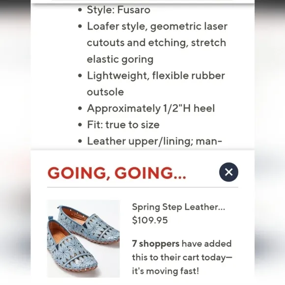 Spring Step Fusaro Perforated Blue Leather Loafer made in Turkey size 38 (7.5-8)