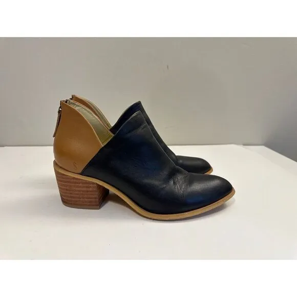 Sseko Women's Genuine Leather Zip Up Back Two-Toned Heeled V Boots Size 10
