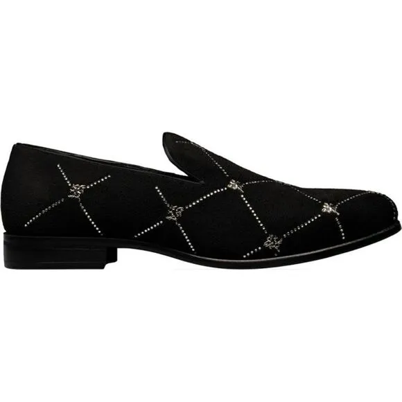 Stacy Adams Studly Black Velvet Loafer Metallic Stud Slip Size 8