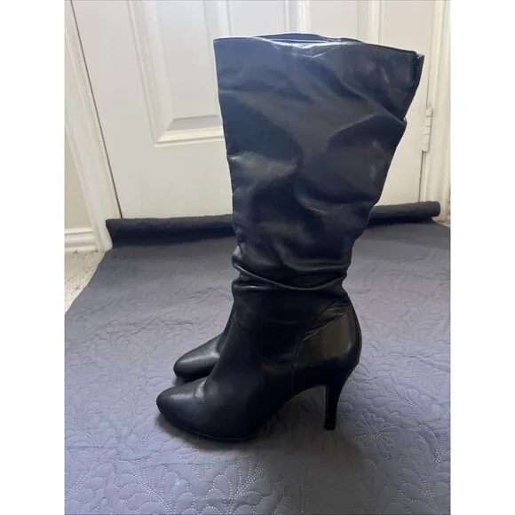 Steve Madden Black Tribune Vintage Leather Slouchy Boots Almond Toe SZ 10M Sexy