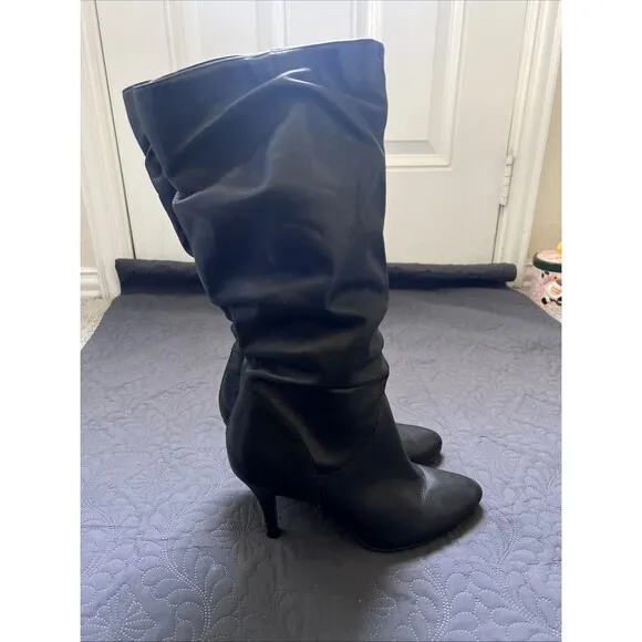 Steve Madden Black Tribune Vintage Leather Slouchy Boots Almond Toe SZ 10M Sexy
