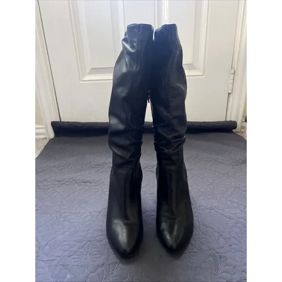 Steve Madden Black Tribune Vintage Leather Slouchy Boots Almond Toe SZ 10M Sexy