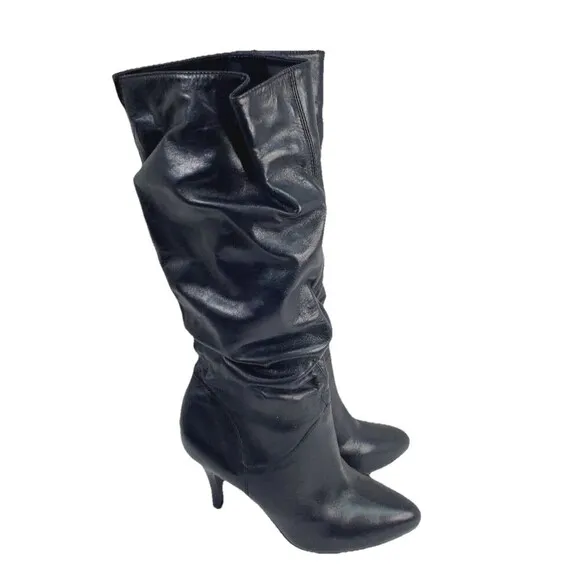 Steve Madden Black Tribune Vintage Leather Slouchy Boots Almond Toe SZ 10M Sexy