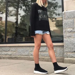 STEVE MADDEN Black White Stretch Knit Taffey High Top Sock Jogger Sneakers