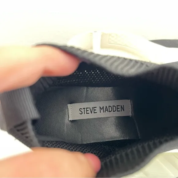 STEVE MADDEN Black White Stretch Knit Taffey High Top Sock Jogger Sneakers
