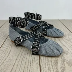 Steve Madden Bryar Wrap Ankle Strap Flats 10 Denim &amp; Black Faux Leather $90