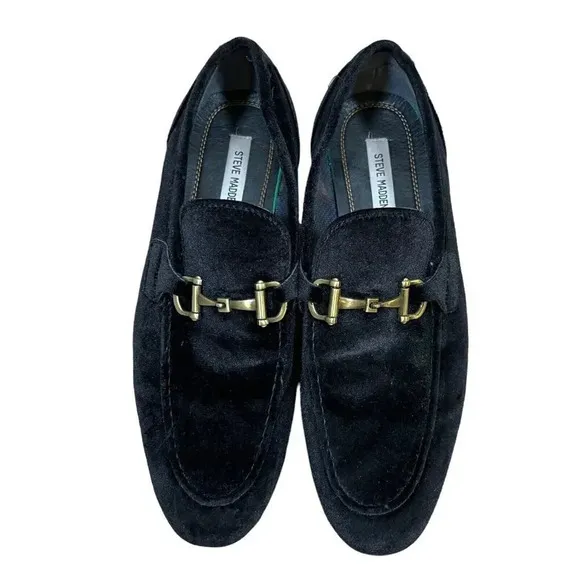 Steve Madden Delrayy Loafer Mens Size 10.5 Black Velvet Horsebit Formal Event