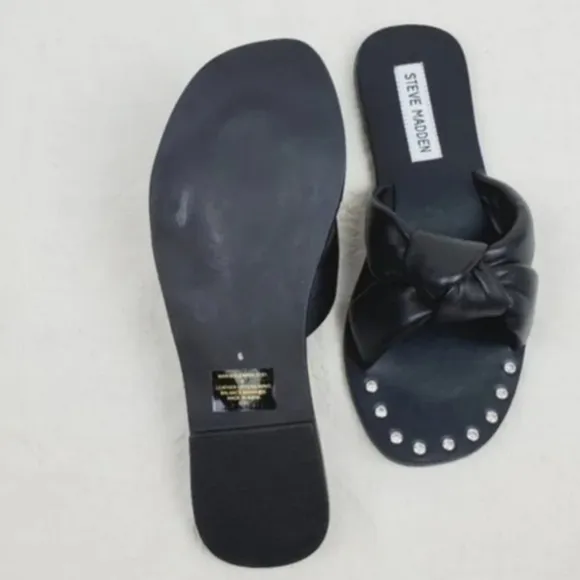 Steve madden marisole black leather knotted slide sandals