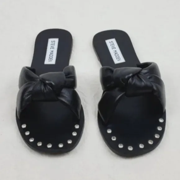 Steve madden marisole black leather knotted slide sandals