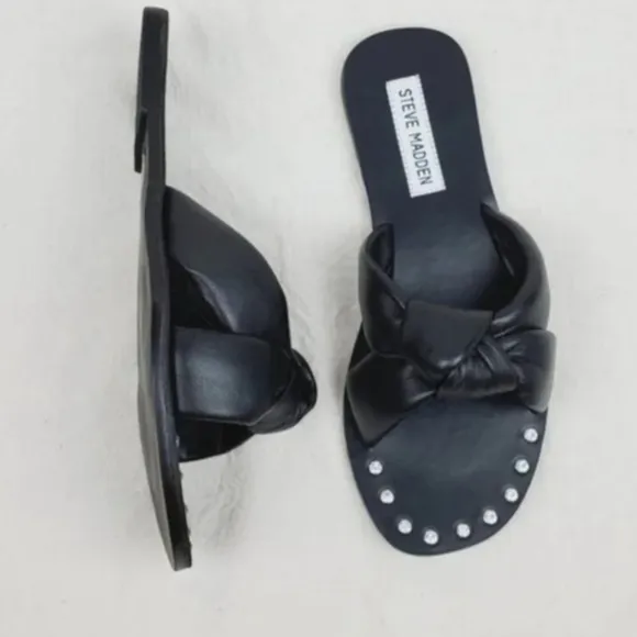 Steve madden marisole black leather knotted slide sandals