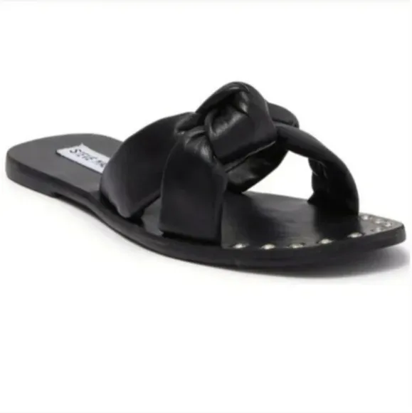 Steve madden marisole black leather knotted slide sandals