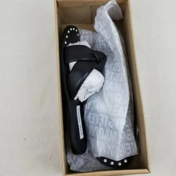Steve madden marisole black leather knotted slide sandals