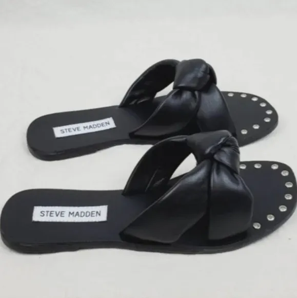 Steve madden marisole black leather knotted slide sandals