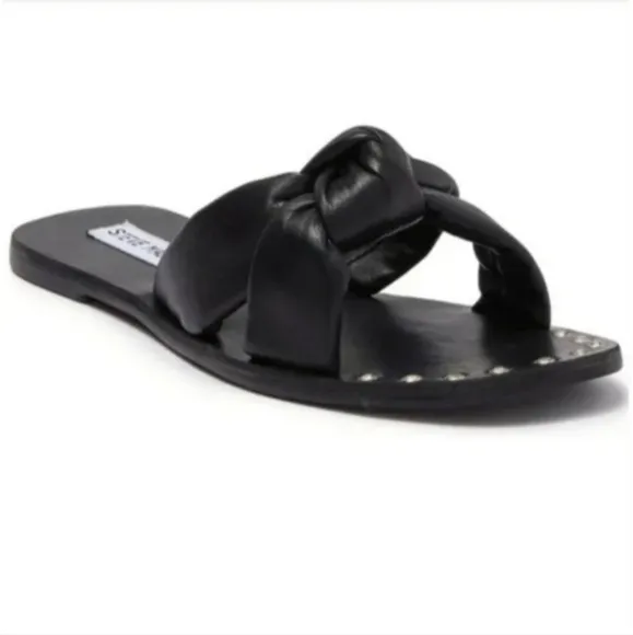 Steve madden marisole black leather knotted slide sandals