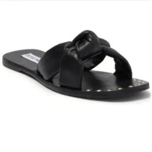 Steve madden marisole black leather knotted slide sandals