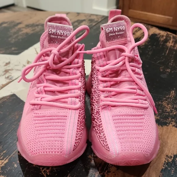 Steve Madden Maxima Hot Pink Platform Rhinestone Sneakers size 10 Womens